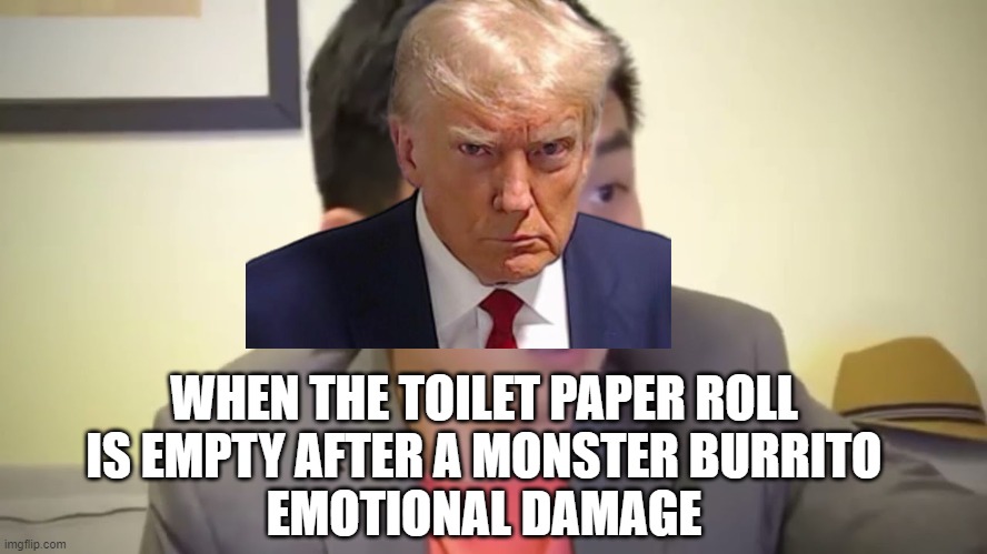 lol | WHEN THE TOILET PAPER ROLL IS EMPTY AFTER A MONSTER BURRITO; EMOTIONAL DAMAGE | image tagged in emotional damage | made w/ Imgflip meme maker