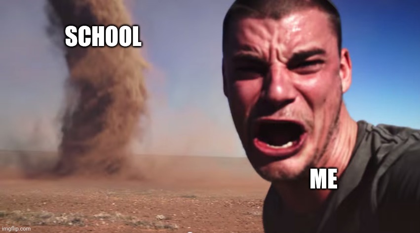 We got 4 days | SCHOOL; ME | image tagged in here it comes | made w/ Imgflip meme maker
