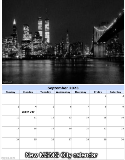 New MSMG City calendar | made w/ Imgflip meme maker