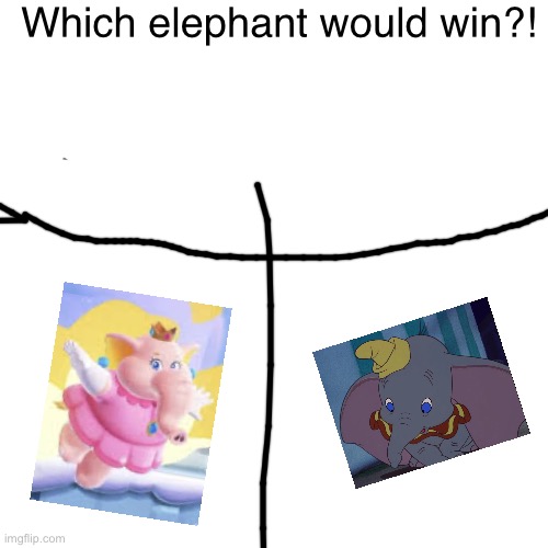 Which elephant would win?! | image tagged in princess peach,disney,nintendo,elephant | made w/ Imgflip meme maker