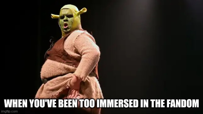 work it shrek! | WHEN YOU'VE BEEN TOO IMMERSED IN THE FANDOM | image tagged in shrek | made w/ Imgflip meme maker