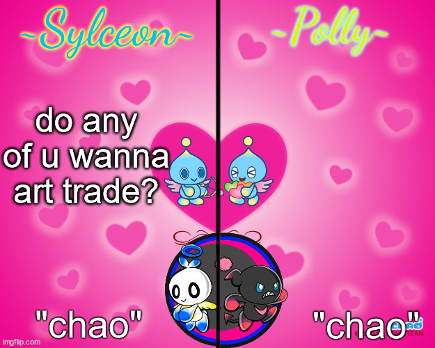 sylceon and polly temp | do any of u wanna art trade? | image tagged in sylceon and polly temp | made w/ Imgflip meme maker