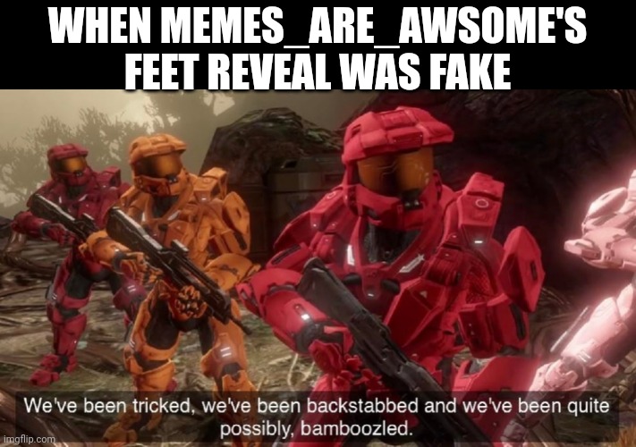 We've been tricked | WHEN MEMES_ARE_AWSOME'S FEET REVEAL WAS FAKE | image tagged in we've been tricked | made w/ Imgflip meme maker