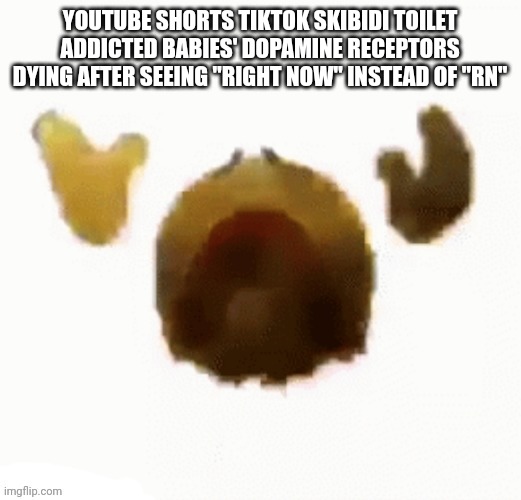 For real or on god? | YOUTUBE SHORTS TIKTOK SKIBIDI TOILET ADDICTED BABIES' DOPAMINE RECEPTORS DYING AFTER SEEING "RIGHT NOW" INSTEAD OF "RN" | image tagged in dying emoji,youtube,youtube shorts,tiktok,skibidi toilet | made w/ Imgflip meme maker