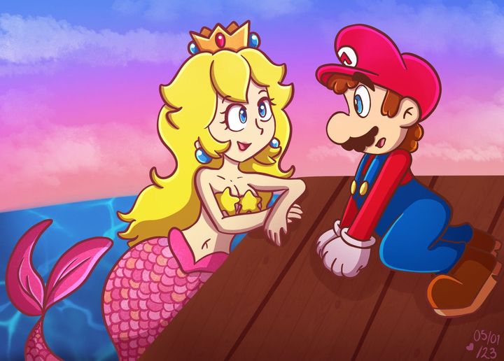 High Quality mario meets mermaid peach Blank Meme Template