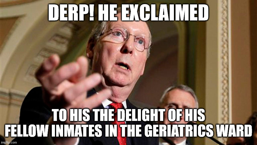 The Senate is an Assisted Living Facility | DERP! HE EXCLAIMED; TO HIS THE DELIGHT OF HIS FELLOW INMATES IN THE GERIATRICS WARD | image tagged in bitch mcconnell,senile | made w/ Imgflip meme maker