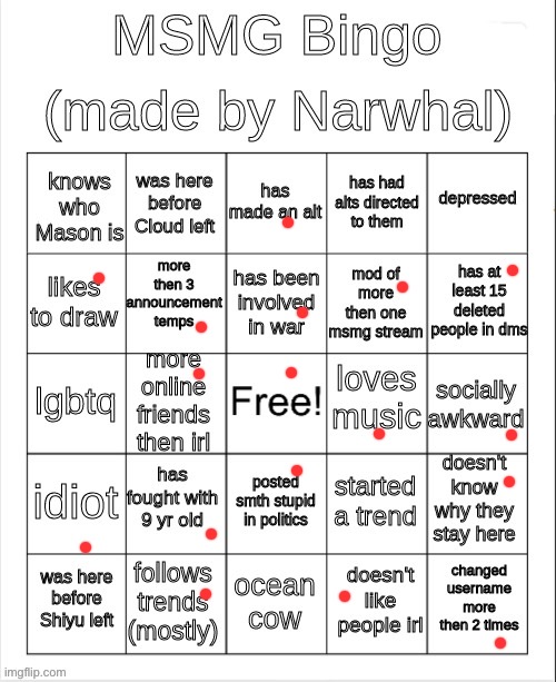 msmg bingo | image tagged in msmg bingo | made w/ Imgflip meme maker