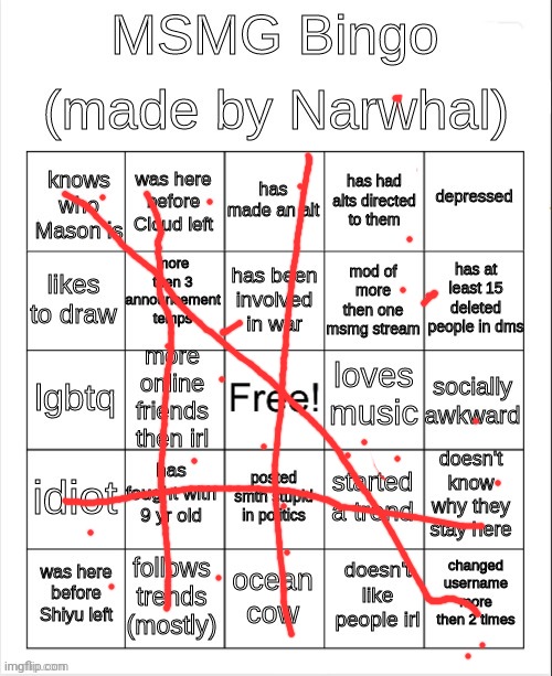 msmg bingo | image tagged in msmg bingo | made w/ Imgflip meme maker