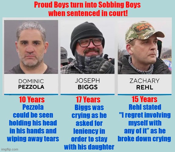 Sobbing Boys! | image tagged in proud boys,sobbing,prison,jan 6,insurrection | made w/ Imgflip meme maker