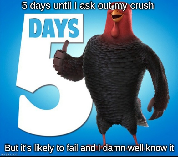 save me from this hell called 5 d a y s | 5 days until I ask out my crush; But it's likely to fail and I damn well know it | image tagged in 5 days | made w/ Imgflip meme maker