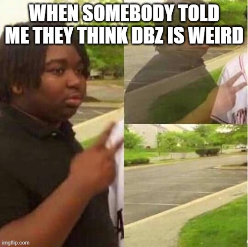 disappearing  | WHEN SOMEBODY TOLD ME THEY THINK DBZ IS WEIRD | image tagged in disappearing | made w/ Imgflip meme maker