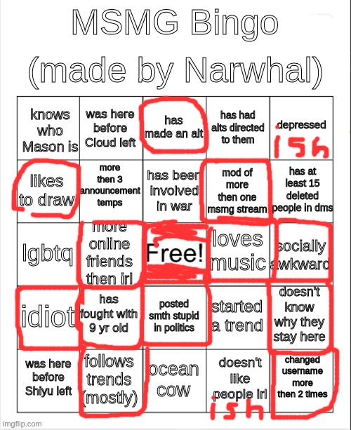 … | image tagged in msmg bingo | made w/ Imgflip meme maker