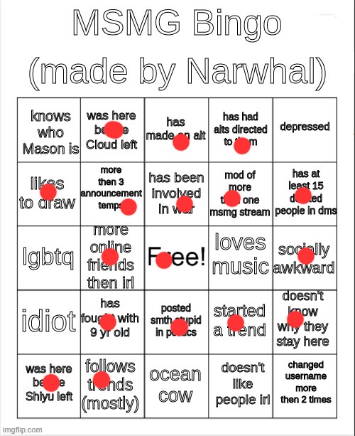 msmg bingo | image tagged in msmg bingo | made w/ Imgflip meme maker