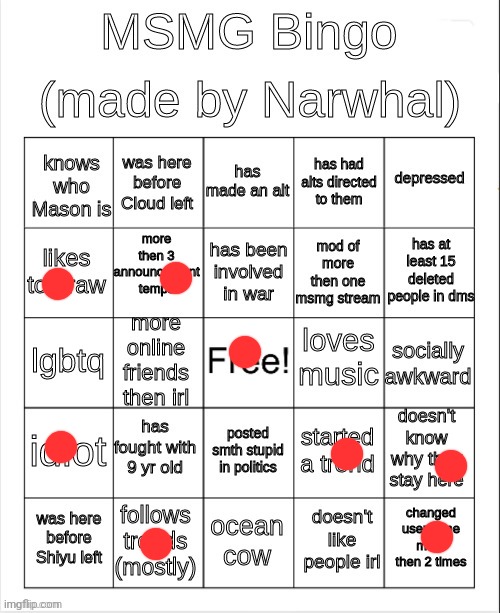 msmg bingo | image tagged in msmg bingo | made w/ Imgflip meme maker