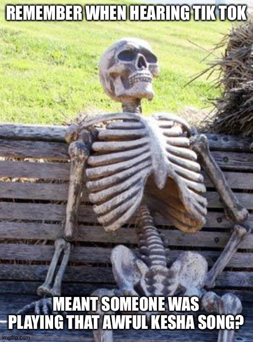 Nostalgic Skeleton | REMEMBER WHEN HEARING TIK TOK; MEANT SOMEONE WAS PLAYING THAT AWFUL KESHA SONG? | image tagged in memes,waiting skeleton | made w/ Imgflip meme maker