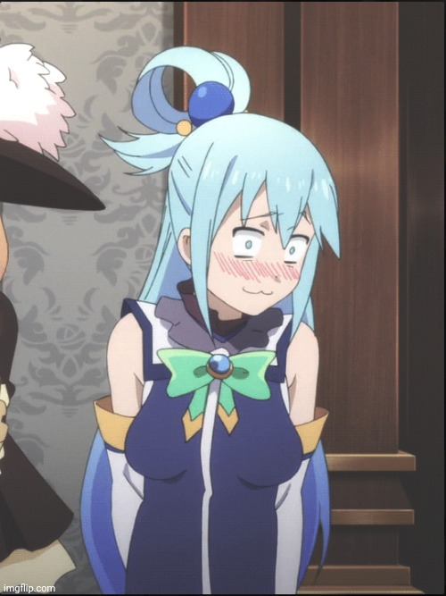 Aqua Konosuba Blushing | image tagged in aqua konosuba blushing | made w/ Imgflip meme maker