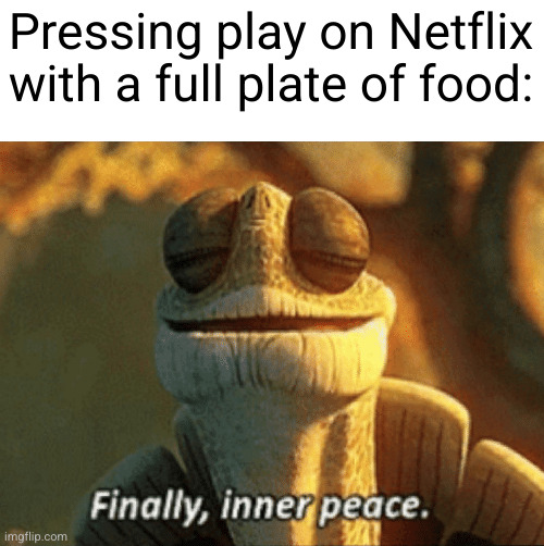 best feeling in the world... | Pressing play on Netflix with a full plate of food: | image tagged in finally inner peace,peace,ahhhhh,netflix,food,relatable | made w/ Imgflip meme maker