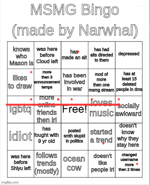 msmg bingo | image tagged in msmg bingo | made w/ Imgflip meme maker