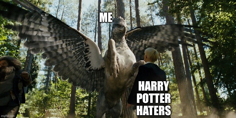 Buckbeak attacking Draco Malfoy | ME; HARRY POTTER HATERS | image tagged in buckbeak attacking draco malfoy | made w/ Imgflip meme maker