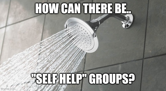 Shower Thoughts | HOW CAN THERE BE.. "SELF HELP" GROUPS? | image tagged in shower thoughts | made w/ Imgflip meme maker