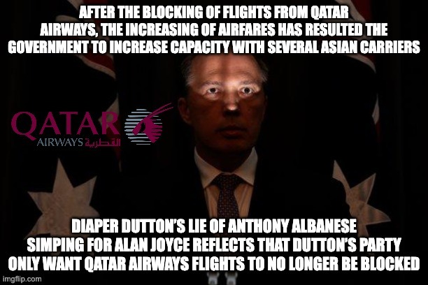 I believe the Albanese Government has blocked flights from Qatar because of Qatar Airway’s treatment of women | image tagged in shadowed peter dutton,tourism,qatar airways,qantas | made w/ Imgflip meme maker