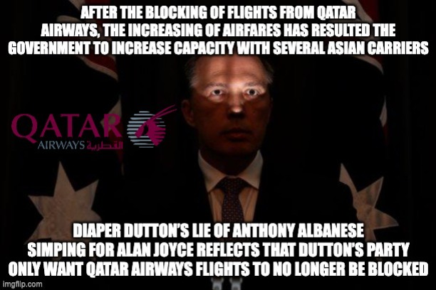 I believe the Albanese Government has blocked flights from Qatar because of Qatar Airway’s treatment of women | image tagged in shadowed peter dutton,tourism,qatar airways,qantas,meanwhile in australia,auspol | made w/ Imgflip meme maker