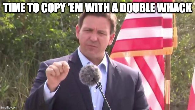 Florida Governor Ron DeSantis | TIME TO COPY 'EM WITH A DOUBLE WHACK | image tagged in florida governor ron desantis | made w/ Imgflip meme maker