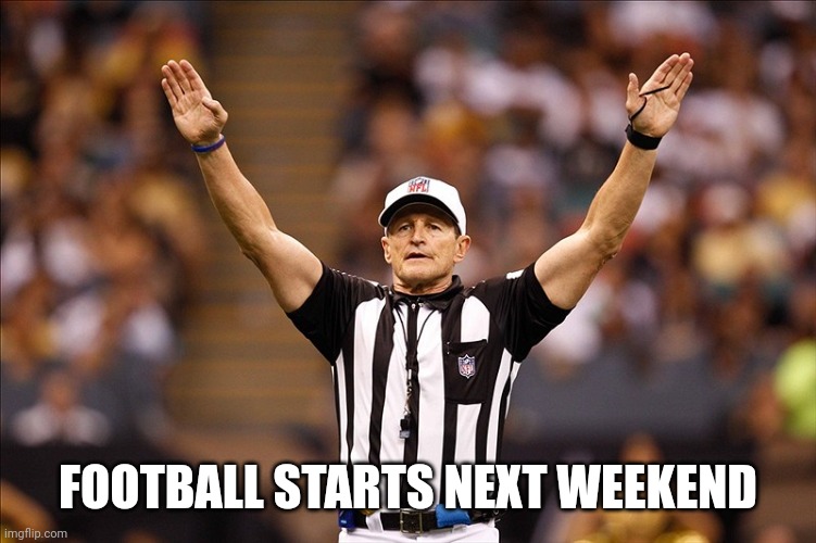 I don't count preseason | FOOTBALL STARTS NEXT WEEKEND | image tagged in logical fallacy referee nfl 85,nfl | made w/ Imgflip meme maker