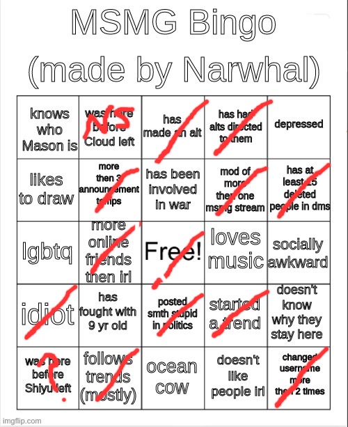 msmg bingo | image tagged in msmg bingo | made w/ Imgflip meme maker