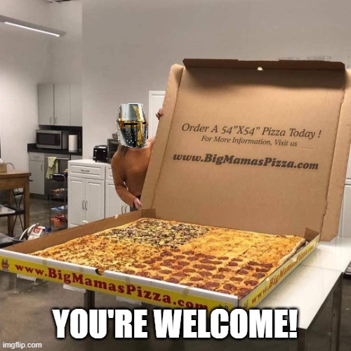 When you’re mates order pizza | YOU'RE WELCOME! | image tagged in when you re mates order pizza | made w/ Imgflip meme maker