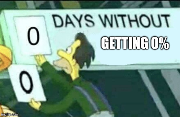 First meme | GETTING 0% | image tagged in 0 days without lenny simpsons | made w/ Imgflip meme maker