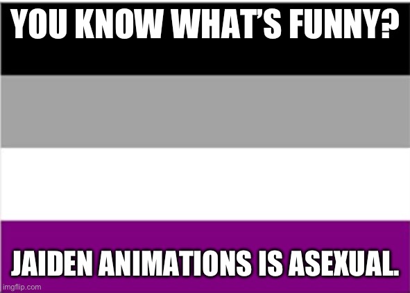 Anor3xia should K wodr | YOU KNOW WHAT’S FUNNY? JAIDEN ANIMATIONS IS ASEXUAL. | image tagged in asexual flag | made w/ Imgflip meme maker