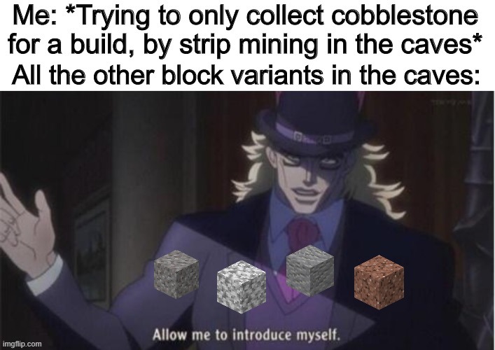 Especially early-game, it's annoying when you keep picking these blocks up when you seriously don't need them | made w/ Imgflip meme maker