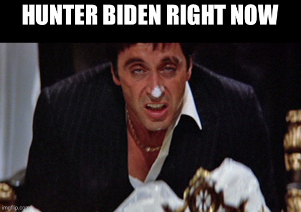 HUNTER BIDEN RIGHT NOW | image tagged in scarface,hunter biden,gop,drugs,republicans,donald trump | made w/ Imgflip meme maker