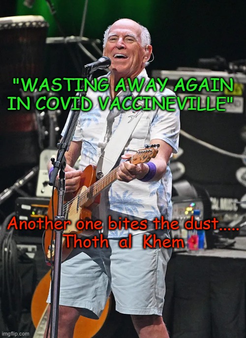 COVID VACCINE KILLS JIMMY BUFFETT | "WASTING AWAY AGAIN IN COVID VACCINEVILLE"; Another one bites the dust.....
Thoth  al  Khem | image tagged in covid clot shot,vaccine deaths,culling started,hoax,lies,jimmy buffett | made w/ Imgflip meme maker