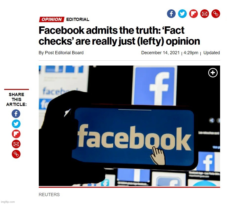 Facebook admits the truth: Fact checks are really just (lefty