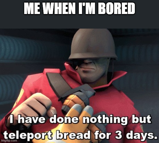 I have done nothing but teleport bread for 3 days | ME WHEN I'M BORED | image tagged in i have done nothing but teleport bread for 3 days | made w/ Imgflip meme maker