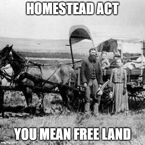 assignment1 | HOMESTEAD ACT; YOU MEAN FREE LAND | made w/ Imgflip meme maker