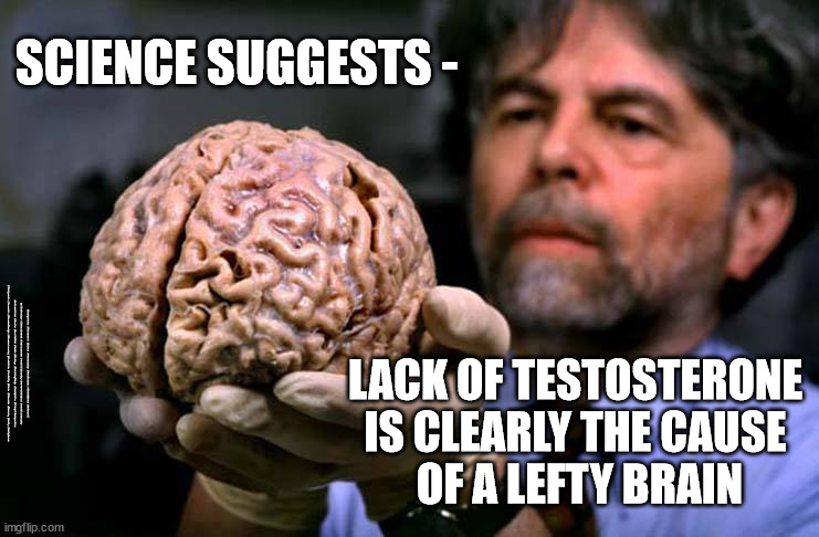 Could Lack of Testosterone be the cause of 'lefty brain' ? | SCIENCE SUGGESTS -; LACK OF TESTOSTERONE 
IS CLEARLY THE CAUSE 
OF A LEFTY BRAIN; #Immigration #Starmerout #Labour #wearecorbyn #KeirStarmer #DianeAbbott #McDonnell #cultofcorbyn #labourisdead #labourracism #socialistsunday #nevervotelabour #socialistanyday #Antisemitism #Savile #SavileGate #Paedo #Worboys #GroomingGangs #Paedophile #IllegalImmigration #Immigrants #Invasion #StarmerResign #Starmeriswrong #SirSoftie #SirSofty #Blair #Steroids #Economy #Lefty #LeftyBrain | image tagged in lefty lost brain,labourisdead,illegal immigration,starmerout getstarmerout,stop boats rwanda echr,greenpeace just stop oil ulez | made w/ Imgflip meme maker