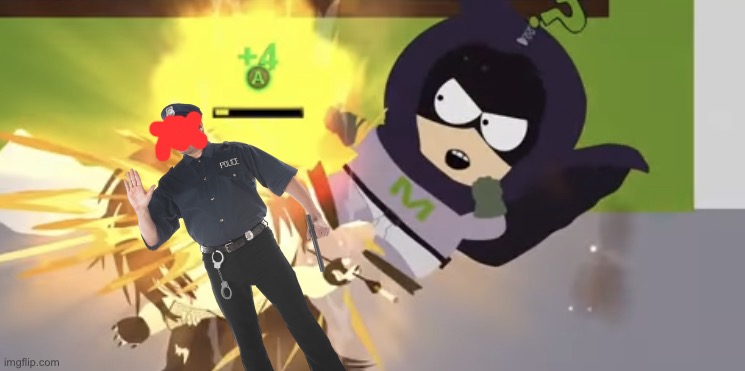 Mysterion kills Stop Cop cause of his bs | image tagged in mysterion beats the shit out of henrietta | made w/ Imgflip meme maker