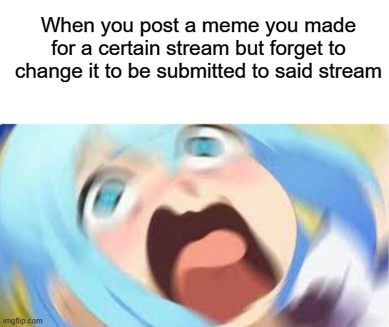 I always panic before I delete and then have to remake it | When you post a meme you made for a certain stream but forget to change it to be submitted to said stream | image tagged in anime girl blur | made w/ Imgflip meme maker