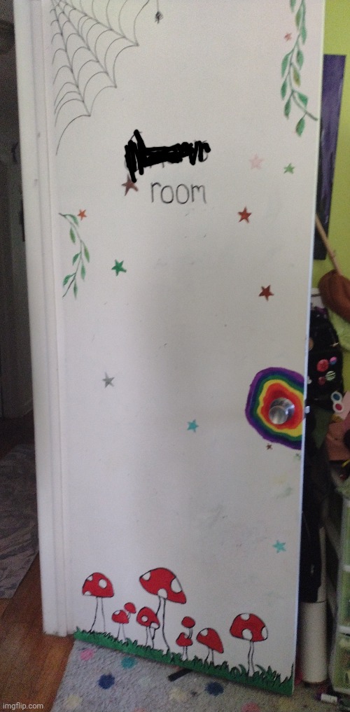 Finished painting my door! :D (blacked out part is my IRL name) | image tagged in painting | made w/ Imgflip meme maker