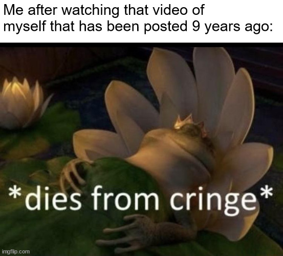how embarrassing... | Me after watching that video of myself that has been posted 9 years ago: | image tagged in dies from cringe | made w/ Imgflip meme maker