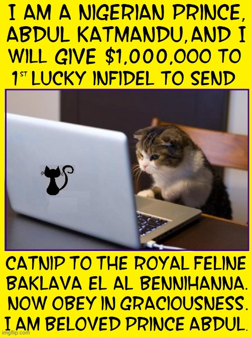 An Actual Real Letter from a Needy Nigerian Prince | image tagged in vince vance,nigerian prince,funny cat memes,catnip,i love cats,meow | made w/ Imgflip meme maker