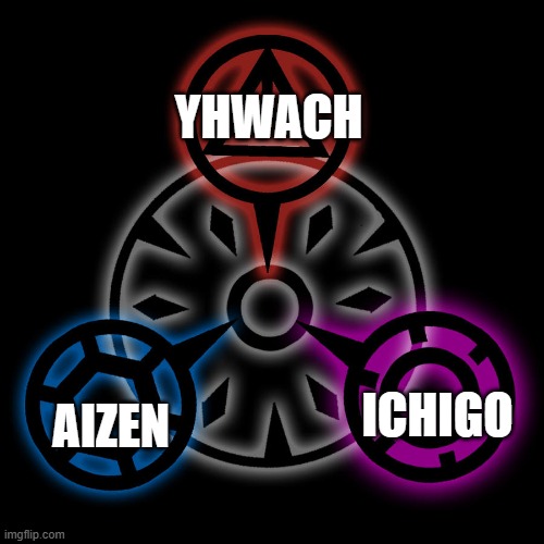 Bleach Mystri Stage | YHWACH; ICHIGO; AIZEN | image tagged in bleach,pokemon | made w/ Imgflip meme maker