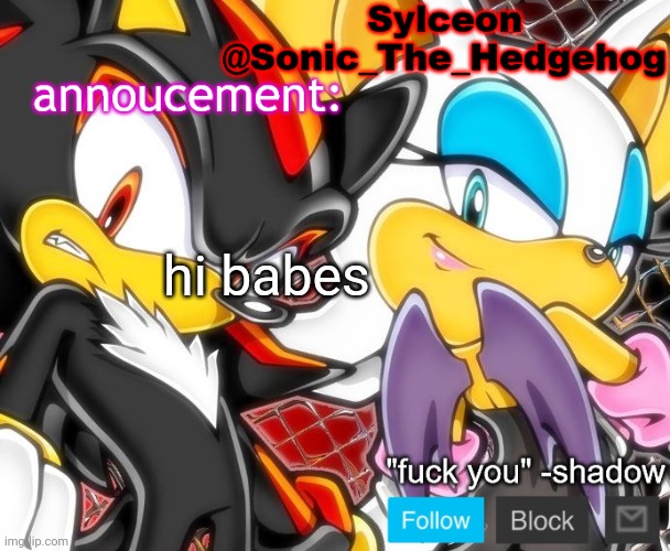 shadow and rouge temp | hi babes | image tagged in shadow and rouge temp | made w/ Imgflip meme maker