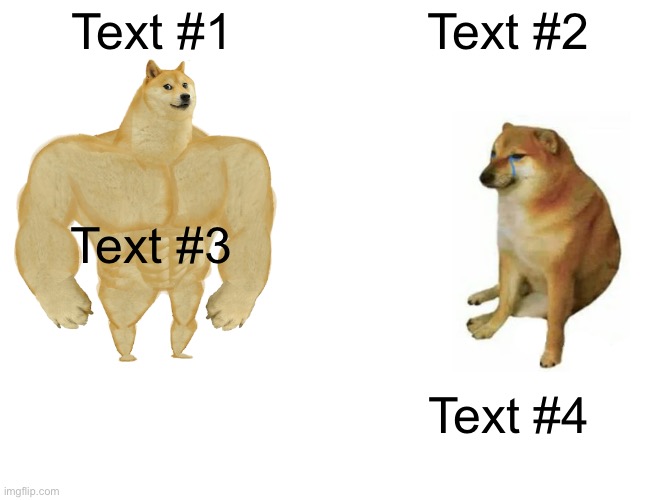 Image Title | Text #1; Text #2; Text #3; Text #4 | image tagged in memes,buff doge vs cheems | made w/ Imgflip meme maker