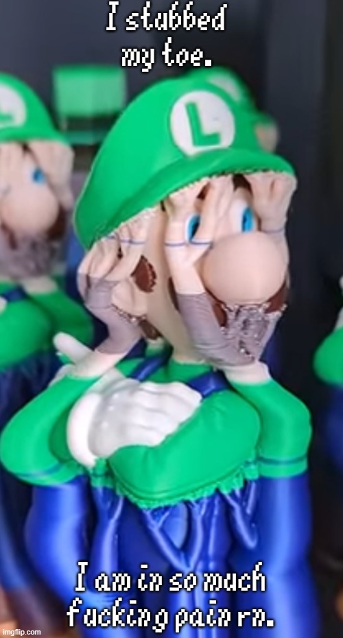 Eldritch Luigi | I stubbed my toe. I am in so much fucking pain rn. | image tagged in eldritch luigi | made w/ Imgflip meme maker