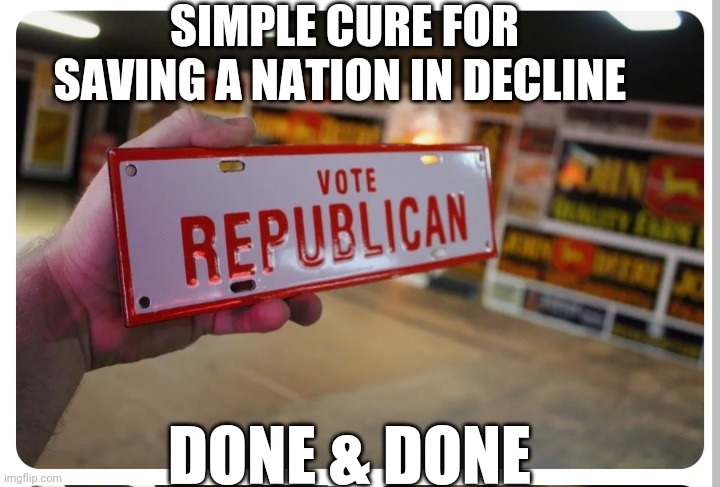 MAGA USA  SAVE AMERICA | SIMPLE CURE FOR SAVING A NATION IN DECLINE; DONE & DONE | image tagged in libtards,finished,vote,republican party,voting,president trump | made w/ Imgflip meme maker