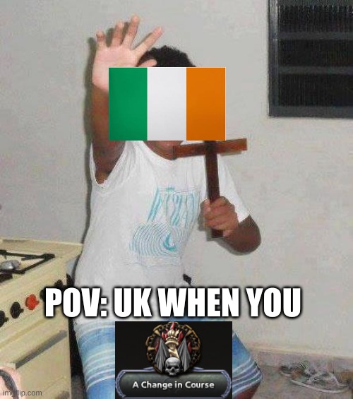 Hoi4 meme | POV: UK WHEN YOU | image tagged in kid with cross | made w/ Imgflip meme maker